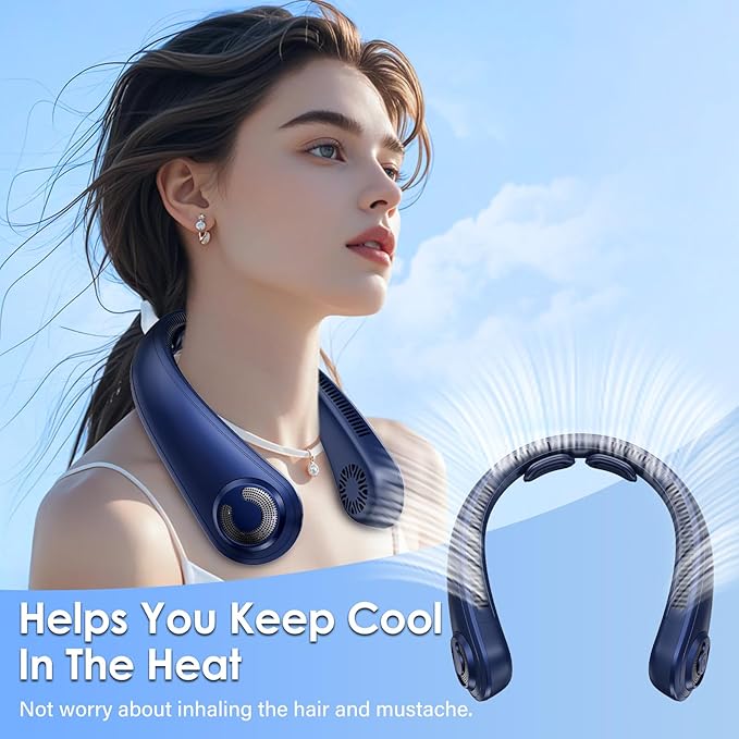 Portable Lightweight Neck Fan with Neck Support, Birthday Gifts for Men Women Dad Mom, Rechargeable Personal Wearable Cooling Neck Fans for Hot Flashes, Disneyland, Travel, Camping Essentials