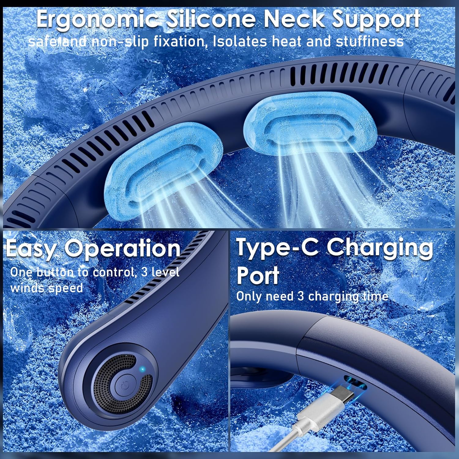 Portable Lightweight Neck Fan with Neck Support, Birthday Gifts for Men Women Dad Mom, Rechargeable Personal Wearable Cooling Neck Fans for Hot Flashes, Disneyland, Travel, Camping Essentials